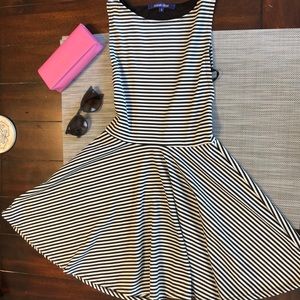 Black and white striped mini dress